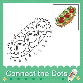 Connect the dots counting numbers 1 to 20 puzzle worksheet with sandwich vector