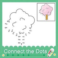 Connect the dots counting numbers 1 to 20 puzzle worksheet with cotton candy milk vector