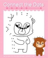 Connect the dots counting numbers 1 to 20 puzzle worksheet with cute Animals vector