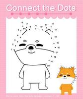 Connect the dots counting numbers 1 to 20 puzzle worksheet with cute Animals vector