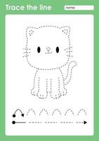 Trace the line and coloring with cute baby animal Cat vector