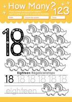 Numbers tracing template with the number eighteen vector