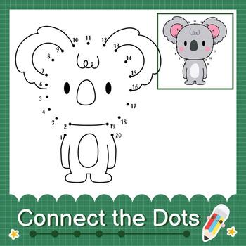 Connect the dots counting numbers 1 to 20 puzzle worksheet with baby animals vector