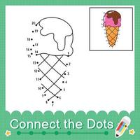 conecta los puntos contando los números del 1 al 20 hoja de trabajo de rompecabezas con helado vector