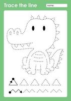 Trace the line and coloring with cute baby animal Alligator vector