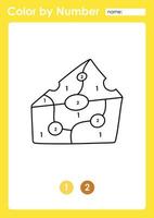 Color by number worksheet for kids learning numbers by coloring cheese vector