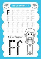 Alphabet Trace Letter A to Z preschool worksheet with the Letter F Farmer vector