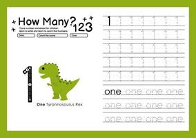 Numbers tracing template by counting Dinosaur with Number one vector