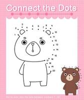 Connect the dots counting numbers 1 to 20 puzzle worksheet with cute Animals vector