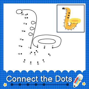 Connect the dots counting numbers 1 to 20 puzzle worksheet vector