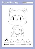 Trace the line and coloring with cute baby animal Fox vector