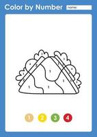 Color by number worksheet for kids learning numbers by coloring sandwich vector