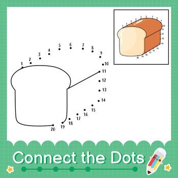 Connect the dots counting numbers 1 to 20 puzzle worksheet with bread vector