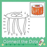 Connect the dots counting numbers 1 to 20 puzzle worksheet with sushi vector