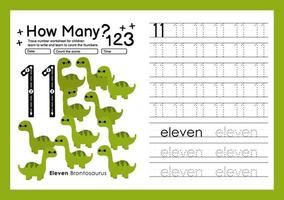 Numbers tracing template by counting Dinosaur with Number eleven vector