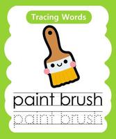 English tracing word worksheets with vocabulary paint brush vector