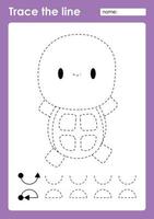 Trace the line and coloring with cute baby animal Turtle vector