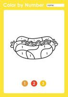 Color by number worksheet for kids learning numbers by coloring hotdog vector