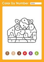 Color by number worksheet for kids learning numbers by coloring cake vector