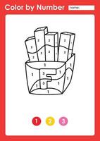 Color by number worksheet for kids learning numbers by coloring French fries vector