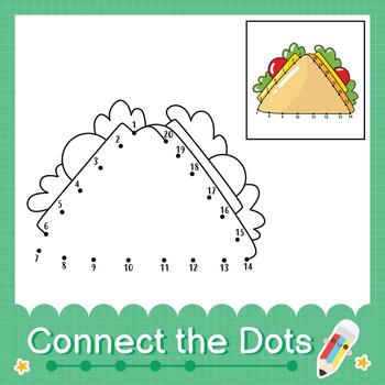 Connect the dots counting numbers 1 to 20 puzzle worksheet with sandwich vector