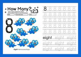 Numbers tracing template by counting Dinosaur with Number eight vector