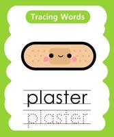 English tracing word worksheets with vocabulary plaster vector