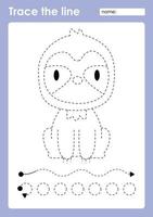 Trace the line and coloring with cute baby animal Sloth vector