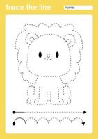 Trace the line and coloring with cute baby animal Lion vector