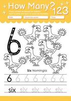 Numbers tracing template with the number six vector