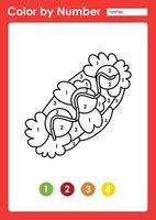 Color by number worksheet for kids learning numbers by coloring sandwich vector