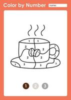 Color by number worksheet for kids learning numbers by coloring coffee vector