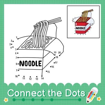 Connect the dots counting numbers 1 to 20 puzzle worksheet with noodle vector