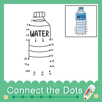 Connect the dots counting numbers 1 to 20 puzzle worksheet with water vector
