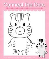 Connect the dots counting numbers 1 to 20 puzzle worksheet with cute Animals vector