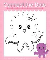 Connect the dots counting numbers 1 to 20 puzzle worksheet with cute Animals vector