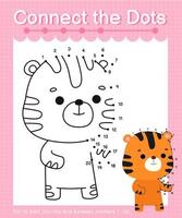 Connect the dots counting numbers 1 to 20 puzzle worksheet with cute Animals vector