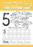 Numbers tracing template with the number five vector