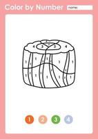 Color by number worksheet for kids learning numbers by coloring sushi vector