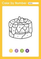 Color by number worksheet for kids learning numbers by coloring cake vector