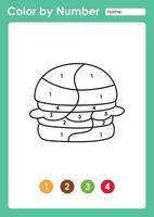 Color by number worksheet for kids learning numbers by coloring hamburger vector