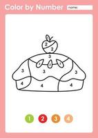 Color by number worksheet for kids learning numbers by coloring apple pie vector