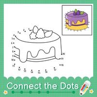 Connect the dots counting numbers 1 to 20 puzzle worksheet with cake vector