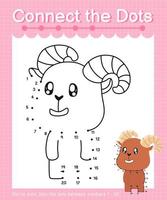 Connect the dots counting numbers 1 to 20 puzzle worksheet with cute Animals vector