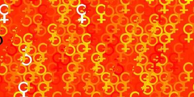 patrón de vector naranja claro con elementos de feminismo.