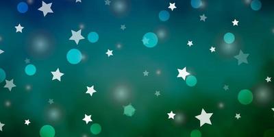 Fondo de vector azul claro, verde con círculos, estrellas.