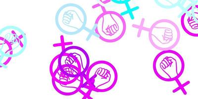 Fondo de vector de color rosa claro, azul con símbolos de poder de la mujer.