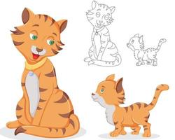 Baby cat with his mother is looking towards baby cat with outline vector