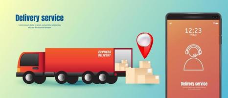 Online delivery service vector illustration with truck and mobile, E-commerce concept,online order tracking,Logistics and Delivery
