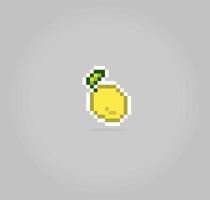 8 bit pixel lemon. Fruits for game assets and cross stitch patterns in vector illustrations.